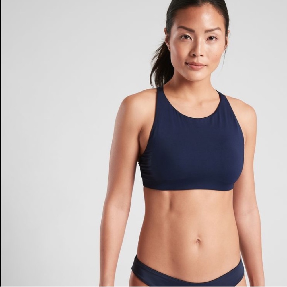 Athleta High Neck Bikini Top Navy Blue NWT
